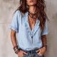 V-neck Ruffled Striped Print Short-sleeve Shirt