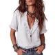 V-neck Ruffled Striped Print Short-sleeve Shirt