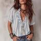 V-neck Ruffled Striped Print Short-sleeve Shirt