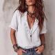 V-neck Ruffled Striped Print Short-sleeve Shirt