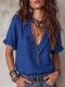 V-neck Ruffled Striped Print Short-sleeve Shirt
