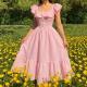 Womens Solid-color Square-neck Ruffled Dress