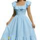 Womens Solid-color Square-neck Ruffled Dress