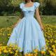 Womens Solid-color Square-neck Ruffled Dress