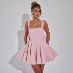 Strapless Sequined Mini Evening Dress With A Bow