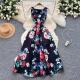 Retro Waist-cinching Figure-flattering Sleeveless Chic Puff Dress With A Printed Design