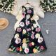 Retro Waist-cinching Figure-flattering Sleeveless Chic Puff Dress With A Printed Design