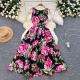 Retro Waist-cinching Figure-flattering Sleeveless Chic Puff Dress With A Printed Design