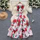 Retro Waist-cinching Figure-flattering Sleeveless Chic Puff Dress With A Printed Design