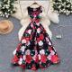 Retro Waist-cinching Figure-flattering Sleeveless Chic Puff Dress With A Printed Design