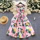 Retro Waist-cinching Figure-flattering Sleeveless Chic Puff Dress With A Printed Design