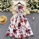 Retro Waist-cinching Figure-flattering Sleeveless Chic Puff Dress With A Printed Design