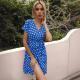 Womens Summer Polka-Dot V-Neck Short-Sleeve Dress