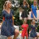 Womens Summer Polka-Dot V-Neck Short-Sleeve Dress