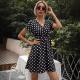 Womens Summer Polka-Dot V-Neck Short-Sleeve Dress
