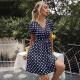 Womens Summer Polka-Dot V-Neck Short-Sleeve Dress