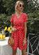 Womens Summer Polka-Dot V-Neck Short-Sleeve Dress