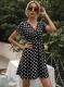 Womens Summer Polka-Dot V-Neck Short-Sleeve Dress