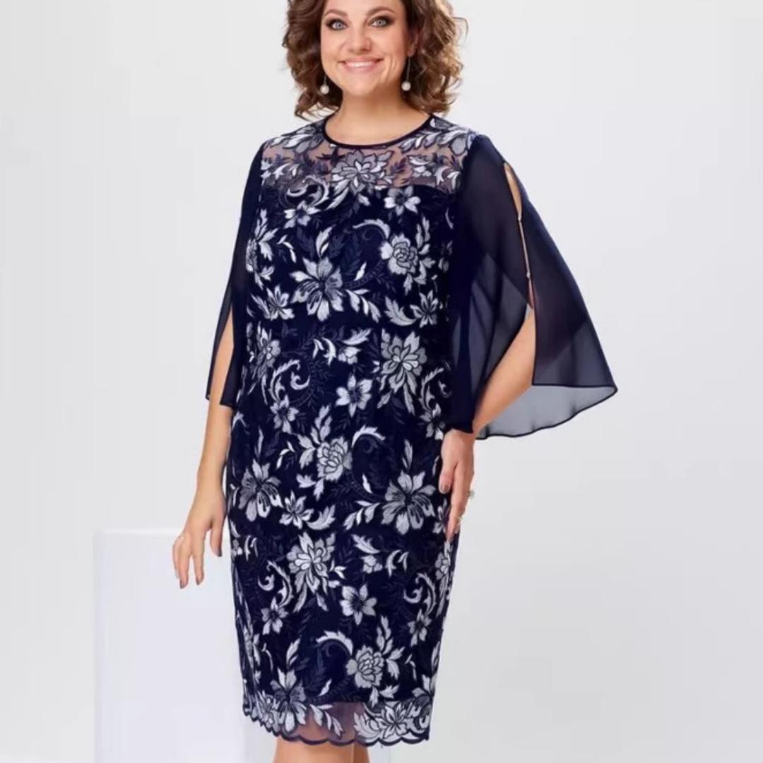 Womens Elegant Round-neck Printed Dress