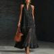 Womens Retro Denim-Style Patchwork Long Dress