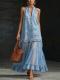 Womens Retro Denim-Style Patchwork Long Dress