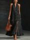 Womens Retro Denim-Style Patchwork Long Dress