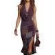 Womens Color-Block Printed Draped-Neck Dress