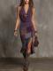 Womens Color-Block Printed Draped-Neck Dress
