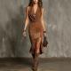 Womens Color-Block Printed Draped-Neck Dress