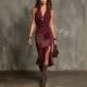 Womens Color-Block Printed Draped-Neck Dress