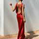 Cross-cut Backless Halter-neck Waist-cinching Dress