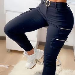 Zipper Pocket Design High Waist Tooling Pants
