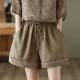 Thin Elastic-Waist Lace-up Hollowed-Out Casual Cotton-Linen Straight Pants