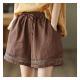 Thin Elastic-Waist Lace-up Hollowed-Out Casual Cotton-Linen Straight Pants