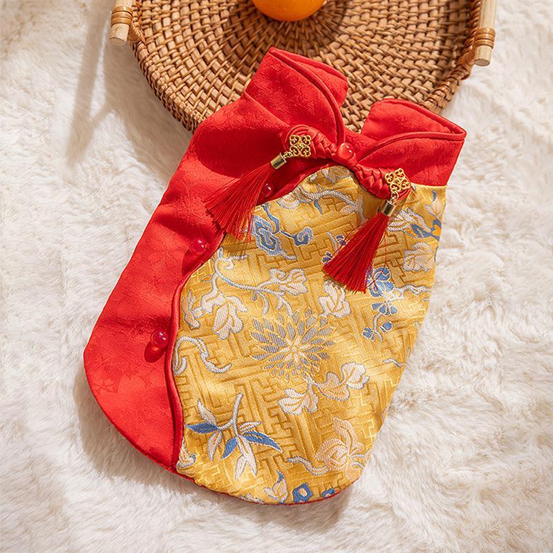 Warm Chinese Plum Blossom Patterned Tang Suit, Button-up Vest, Small Dog Teddy Pet Clothes For Cats In Autumn And Winter