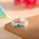 999 Fine Silver Blue Enamel Landscape Ring Engraved Heart Sutra Open Band