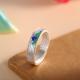 999 Fine Silver Blue Enamel Landscape Ring Engraved Heart Sutra Open Band