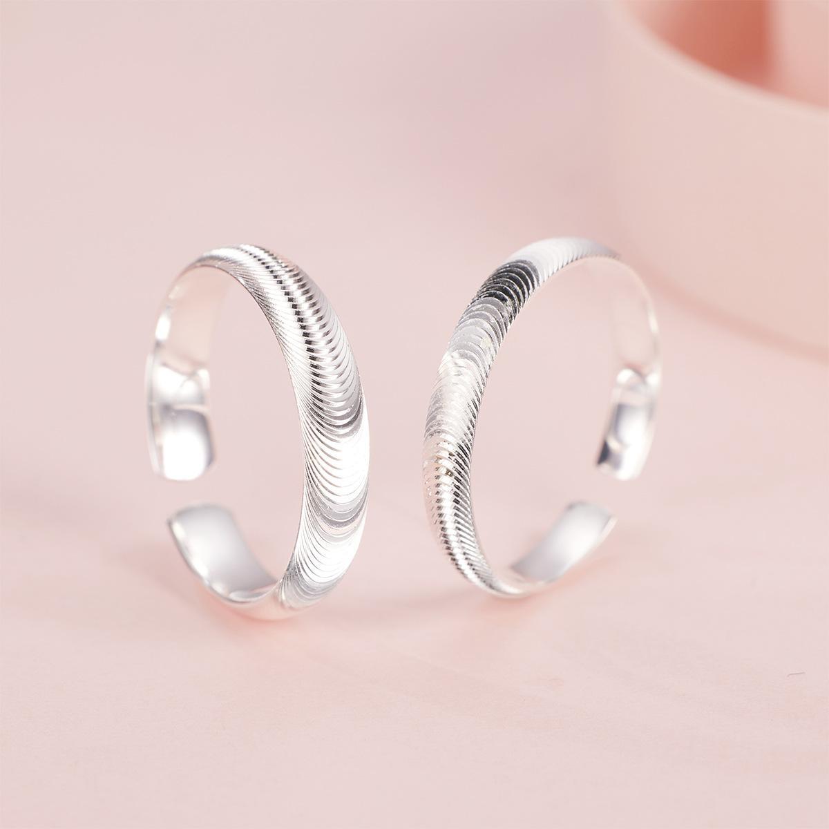 999 Fine Silver Cat Eye Brushed Ring Simple Plain Band Gift Jewelry   2pcs Set