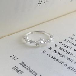 S999 Fine Silver Four-pointed Star Zircon Ring Korean Style Women Jewelry