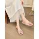 Womens French Style High Heel Slide Sandals, 2026 New Summer Outdoor Wear, Square Toe Wedge Heel, Bowknot Elegant Slippers