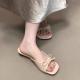 Womens French Style High Heel Slide Sandals, 2026 New Summer Outdoor Wear, Square Toe Wedge Heel, Bowknot Elegant Slippers