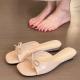 Womens French Style High Heel Slide Sandals, 2026 New Summer Outdoor Wear, Square Toe Wedge Heel, Bowknot Elegant Slippers