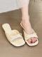 Womens French Style High Heel Slide Sandals, 2026 New Summer Outdoor Wear, Square Toe Wedge Heel, Bowknot Elegant Slippers
