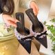 French Bow Lace Mule Slippers Women 2026 New Pointed Toe High Heel Sandals Stiletto Heel Slide Slippers