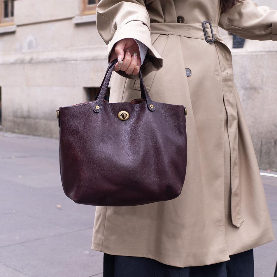 Vintage Full-Grain Vegetable-Tanned Leather Tote Bag