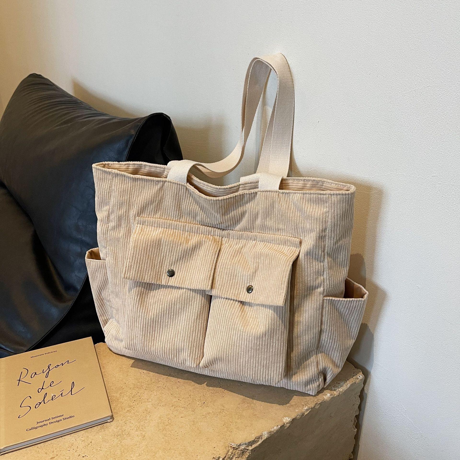 Womens Large Capacity Corduroy Shoulder Bag Portable Tote Bag