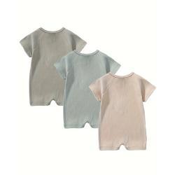 3-Pack Baby Boys One-Piece Romper Set, Long Sleeve Ribbed Button Jumpsuit