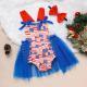 Babys Independence Day Style Flag Pattern Triangle Bodysuit, Casual Sleeveless Bowknot Romper