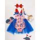 Babys Independence Day Style Flag Pattern Triangle Bodysuit, Casual Sleeveless Bowknot Romper