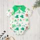 Newborn Baby Boy St. Patricks Day Clothes Short Sleeve Clover Print Romper & Suspenders Pant 2Pcs Casual Clothes Set